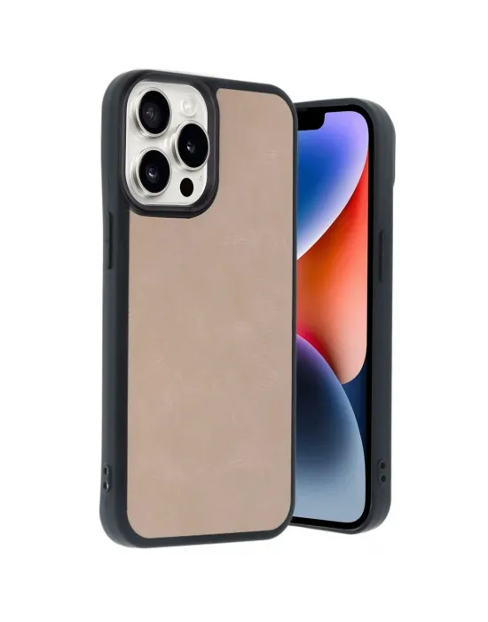 Apple İphone 14 Pro Max Kılıf Aras Deri Kapak - Pudra