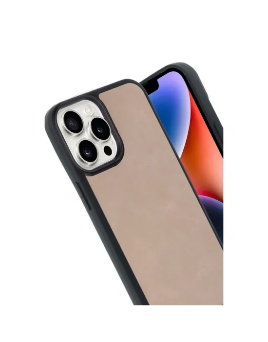 Apple İphone 14 Pro Max Kılıf Aras Deri Kapak - Pudra
