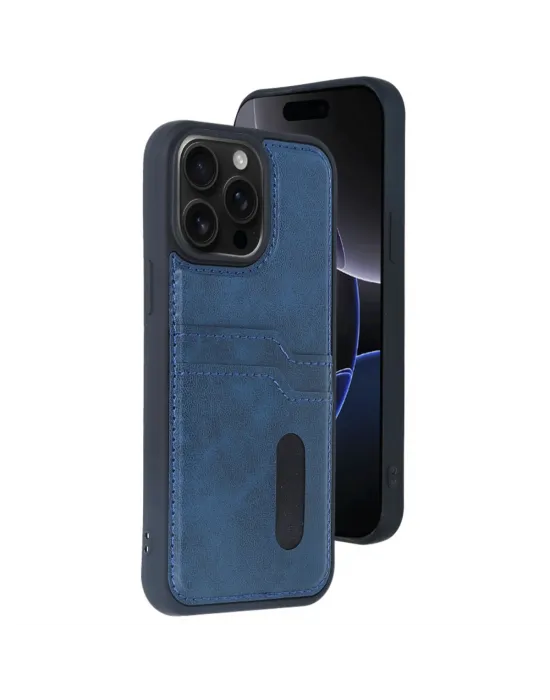 Apple İphone 14 Pro Max Kılıf Sara Kartvizitli Deri Kılıf - Lacivert