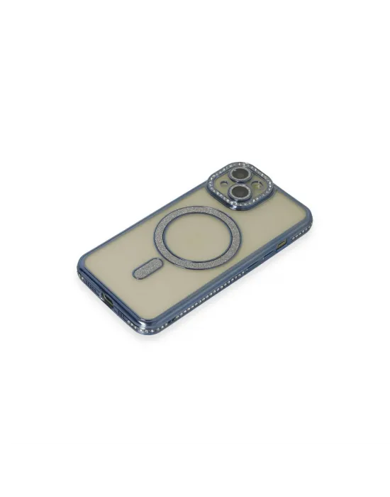 Apple İphone 15 Kılıf Joke Simli Magneticsafe Kılıf - Lacivert