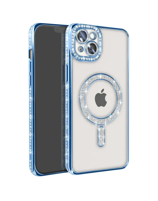 Apple İphone 15 Kılıf Joke Simli Magneticsafe Kılıf - Mavi