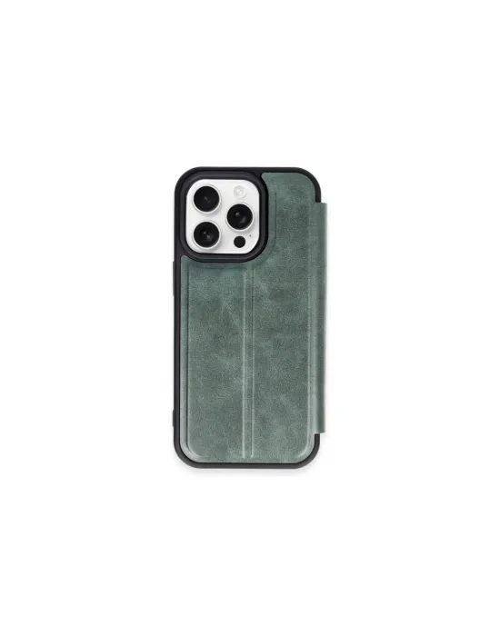 Apple İphone 15 Pro Max Kılıf Flip Cover - Koyu Yeşil