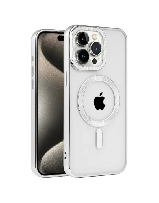 Apple İphone 15 Pro Max Kılıf Kronos Magsafe Kapak - Gümüş