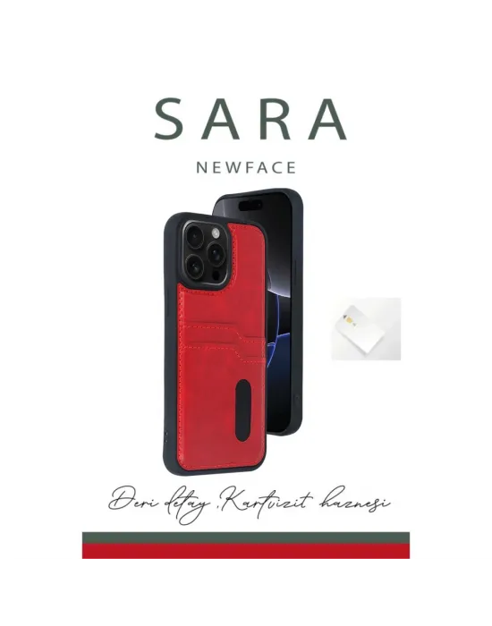 Apple İphone 15 Pro Max Kılıf Sara Kartvizitli Deri Kılıf - Siyah