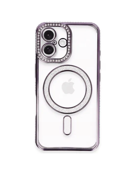 Apple İphone 16 Kılıf Joke Simli Magneticsafe Kılıf - Derin Mor