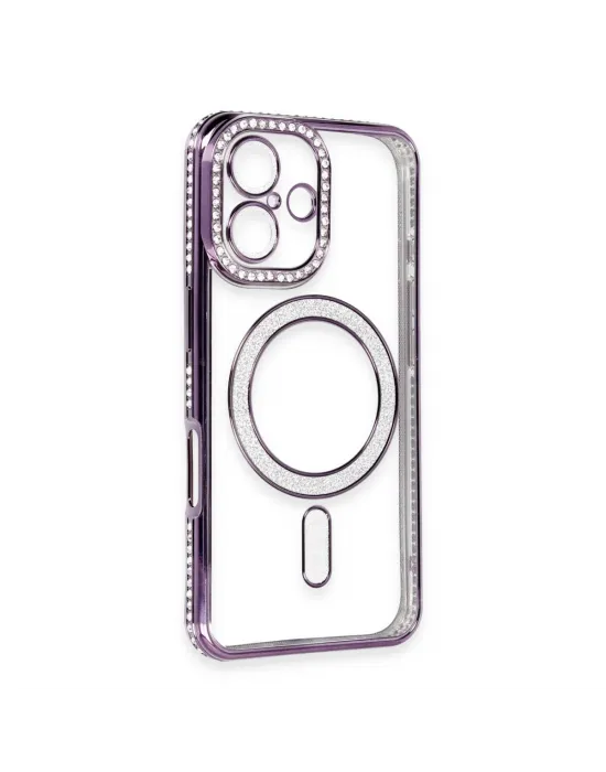 Apple İphone 16 Kılıf Joke Simli Magneticsafe Kılıf - Derin Mor