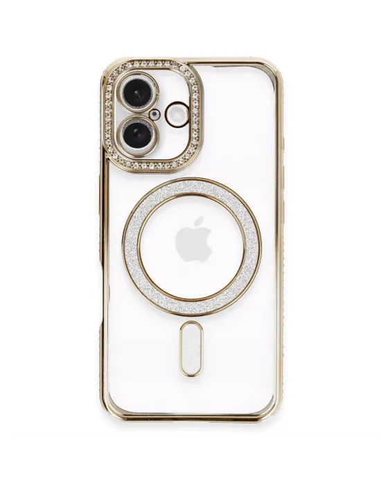 Apple İphone 16 Kılıf Joke Simli Magneticsafe Kılıf - Gold