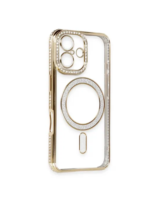Apple İphone 16 Kılıf Joke Simli Magneticsafe Kılıf - Gold