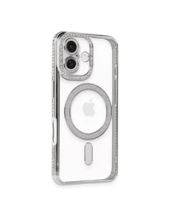 Apple İphone 16 Kılıf Joke Simli Magneticsafe Kılıf - Gümüş