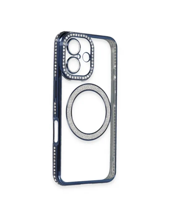 Apple İphone 16 Kılıf Joke Simli Magneticsafe Kılıf - Lacivert