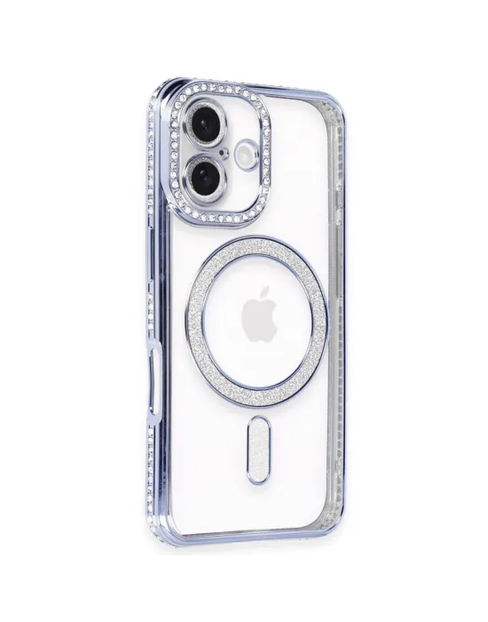 Apple İphone 16 Kılıf Joke Simli Magneticsafe Kılıf - Mavi