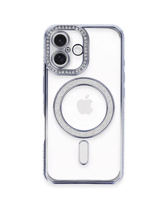 Apple İphone 16 Kılıf Joke Simli Magneticsafe Kılıf - Mavi