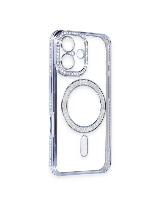 Apple İphone 16 Kılıf Joke Simli Magneticsafe Kılıf - Mavi
