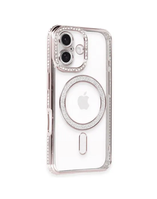 Apple İphone 16 Kılıf Joke Simli Magneticsafe Kılıf - Pembe