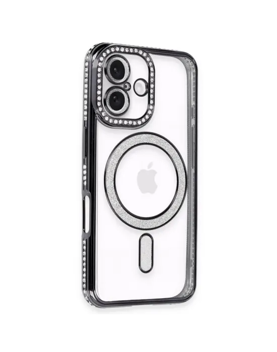 Apple İphone 16 Kılıf Joke Simli Magneticsafe Kılıf - Siyah