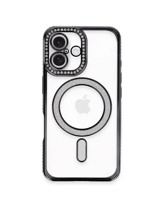 Apple İphone 16 Kılıf Joke Simli Magneticsafe Kılıf - Siyah