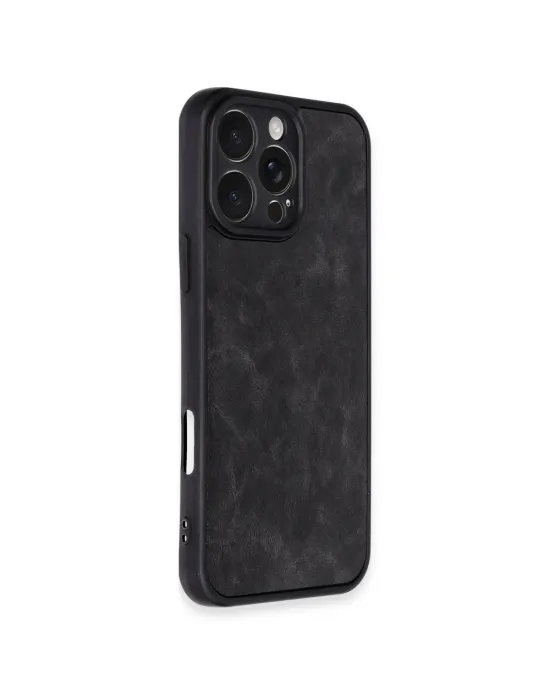 Apple İphone 16 Pro Kılıf Aras Deri Kapak - Siyah