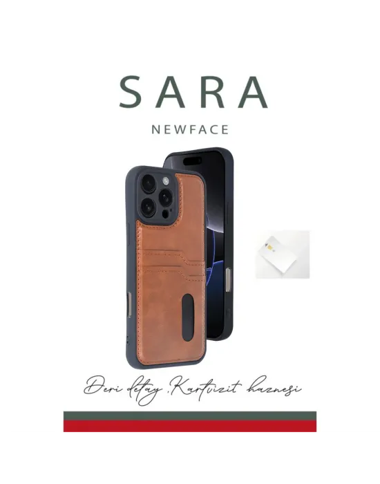 Apple İphone 16 Pro Max Kılıf Sara Kartvizitli Deri Kılıf - Kırmızı