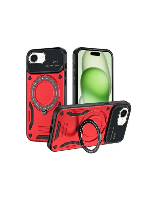 Apple İphone 16e Kılıf Joy Lens Standlı Kapak - Kırmızı