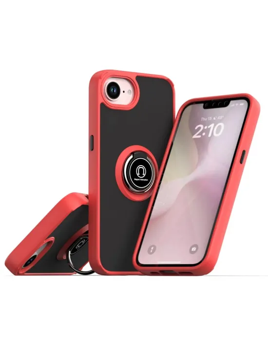 Apple İphone 16e Kılıf Montreal Yüzüklü Silikon Kapak - Kırmızı