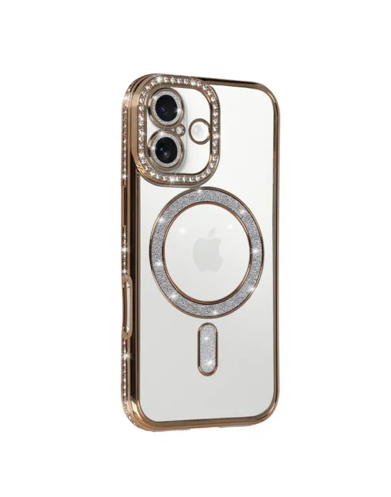 Apple İphone 17 Joke Simli Magneticsafe Kılıf - Gold