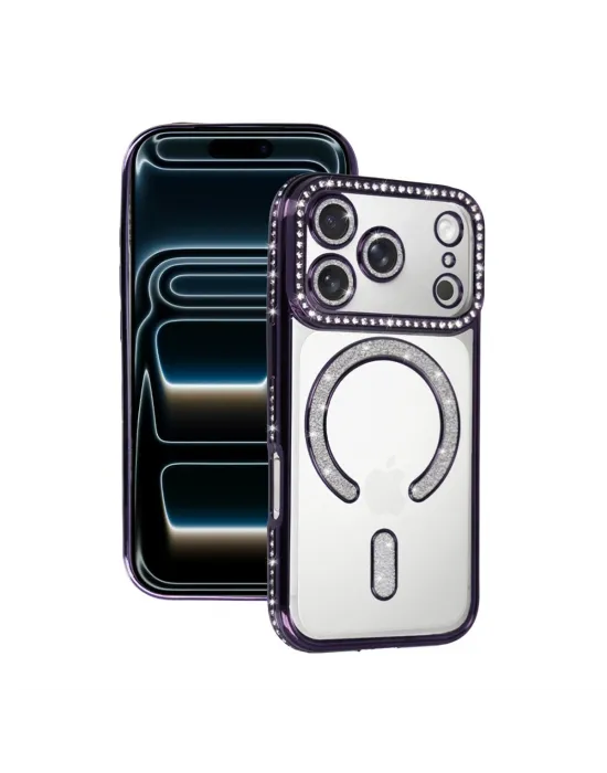 Apple İphone 17 Pro Joke Simli Magneticsafe Kılıf - Derin Mor