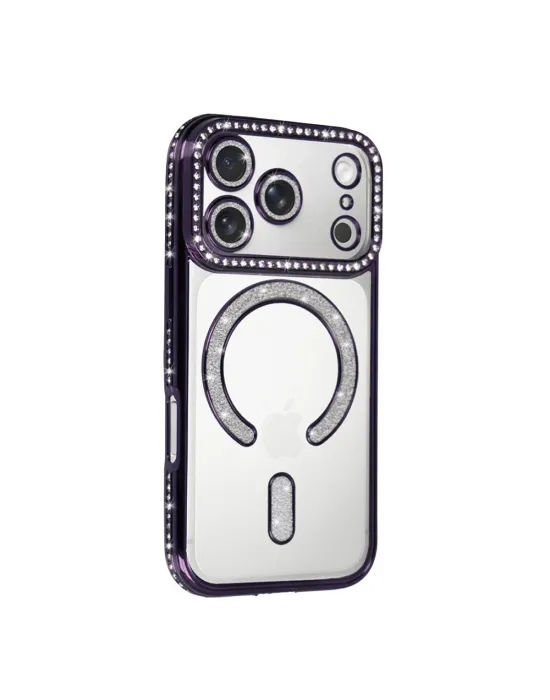 Apple İphone 17 Pro Joke Simli Magneticsafe Kılıf - Derin Mor