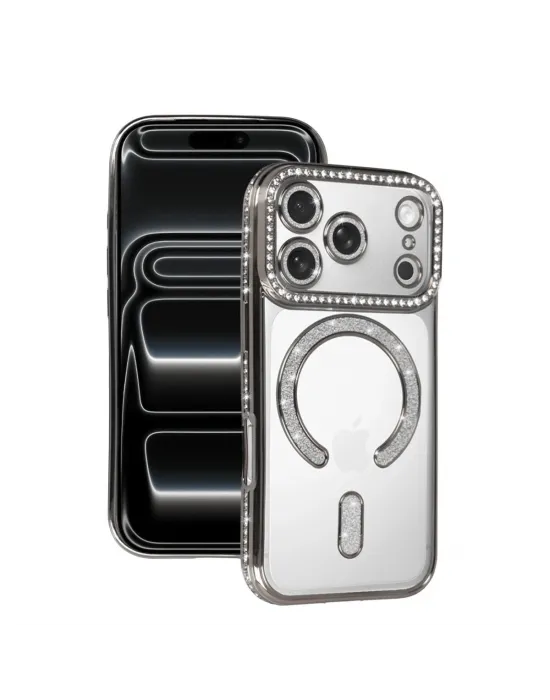 Apple İphone 17 Pro Joke Simli Magneticsafe Kılıf - Gümüş