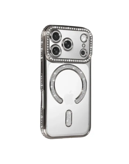 Apple İphone 17 Pro Joke Simli Magneticsafe Kılıf - Gümüş