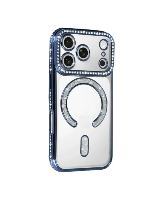 Apple İphone 17 Pro Joke Simli Magneticsafe Kılıf - Mavi
