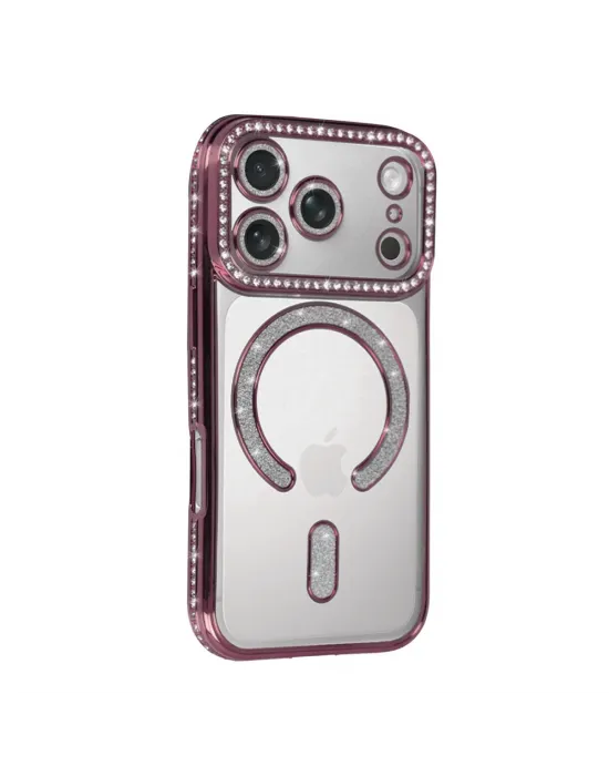 Apple İphone 17 Pro Joke Simli Magneticsafe Kılıf - Pembe