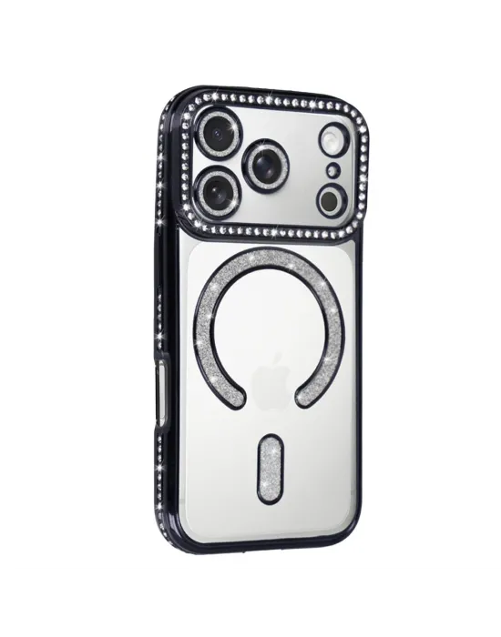 Apple İphone 17 Pro Joke Simli Magneticsafe Kılıf - Siyah