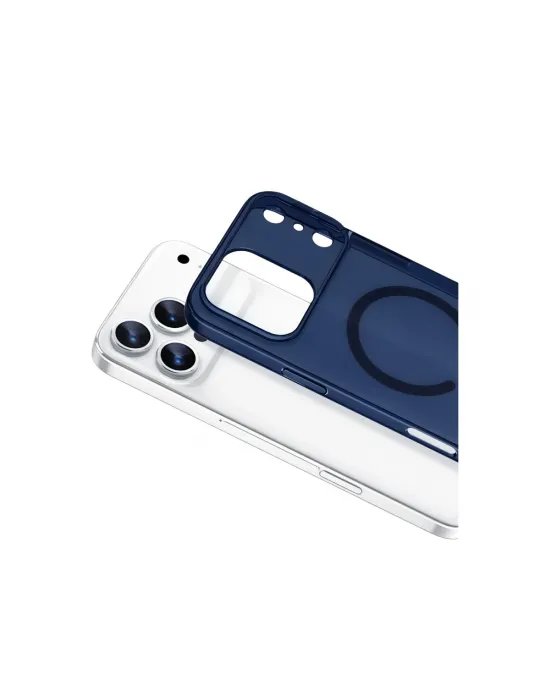 Apple İphone 17 Pro Max Combo Sert Şeffaf Magsafe Kapak - Mavi