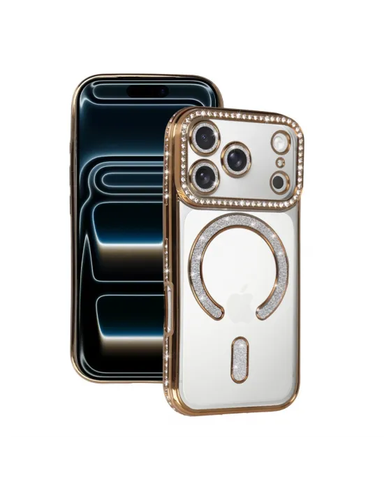 Apple İphone 17 Pro Max Joke Simli Magneticsafe Kılıf - Gold