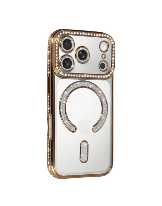 Apple İphone 17 Pro Max Joke Simli Magneticsafe Kılıf - Gold