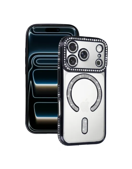 Apple İphone 17 Pro Max Joke Simli Magneticsafe Kılıf - Siyah