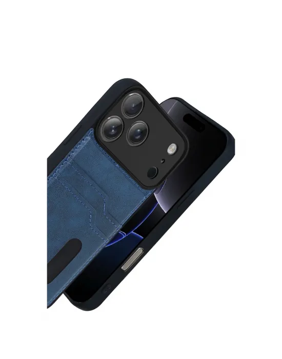 Apple İphone 17 Pro Max Sara Kartvizitli Deri Kılıf - Lacivert