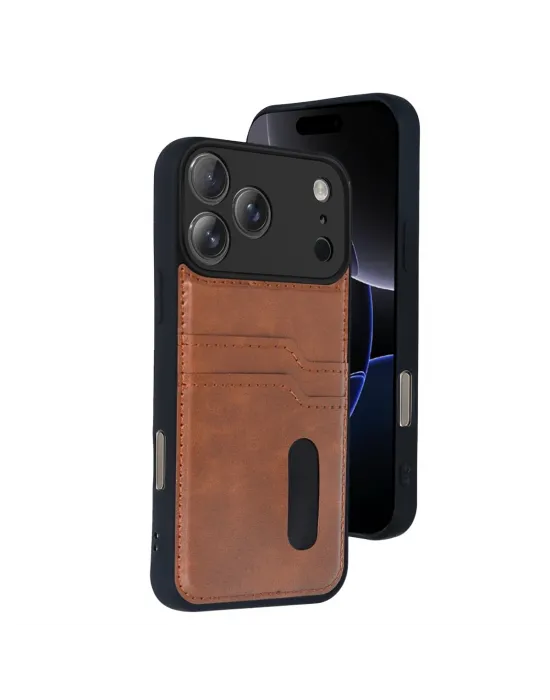 Apple İphone 17 Pro Max Sara Kartvizitli Deri Kılıf - Taba