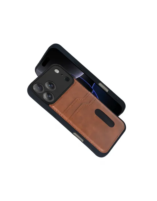 Apple İphone 17 Pro Max Sara Kartvizitli Deri Kılıf - Taba