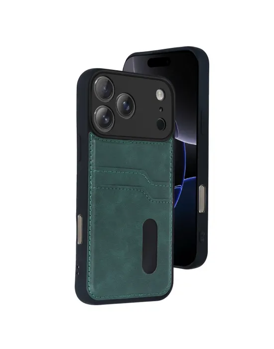 Apple İphone 17 Pro Max Sara Kartvizitli Deri Kılıf - Yeşil