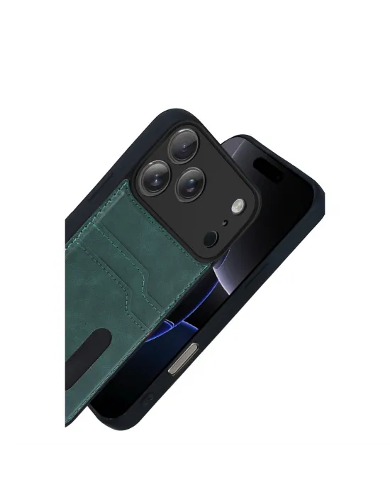 Apple İphone 17 Pro Max Sara Kartvizitli Deri Kılıf - Yeşil
