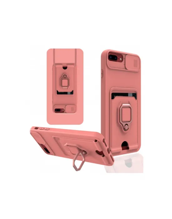 Apple İphone 7 Plus Kılıf Zuma Kartvizitli Yüzüklü Silikon - Pembe