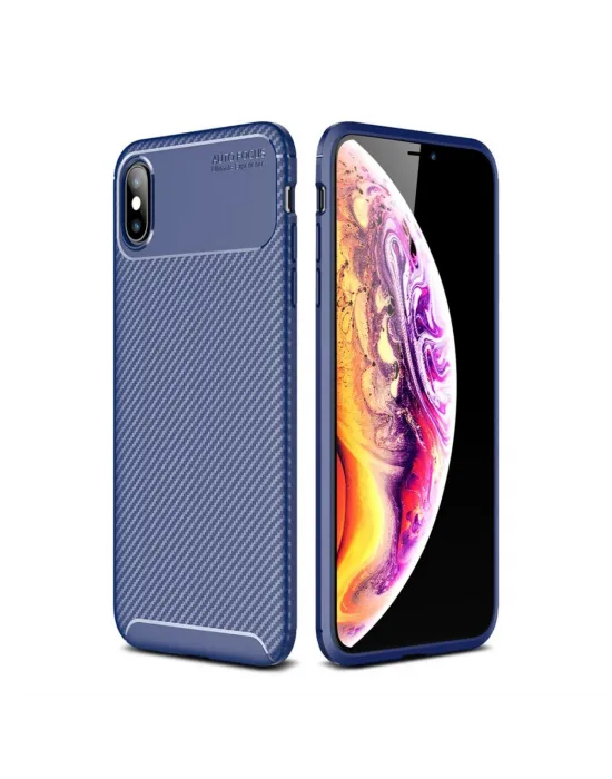 Apple İphone Xs Max Kılıf Auto Focus Karbon Kapak - Lacivert