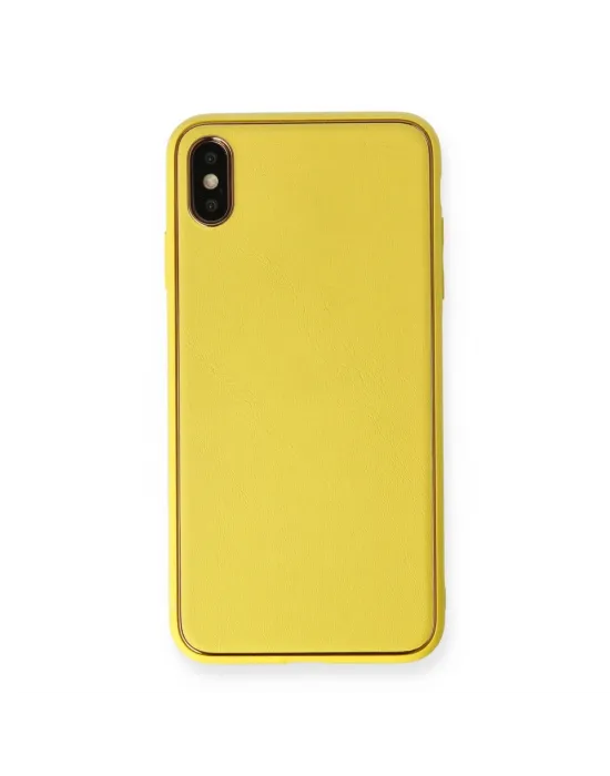 Apple İphone Xs Max Kılıf Coco Deri Silikon Kapak - Sarı