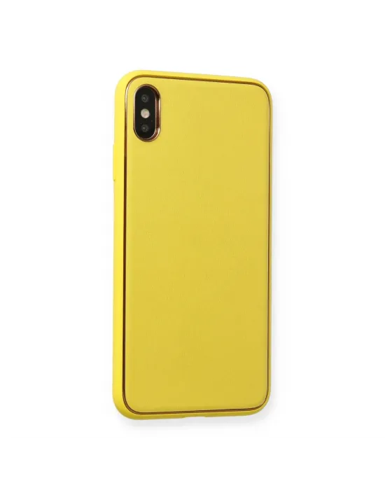 Apple İphone Xs Max Kılıf Coco Deri Silikon Kapak - Sarı