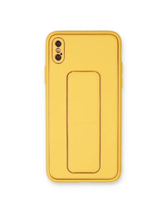 Apple İphone Xs Max Kılıf Coco Deri Standlı Kapak - Sarı
