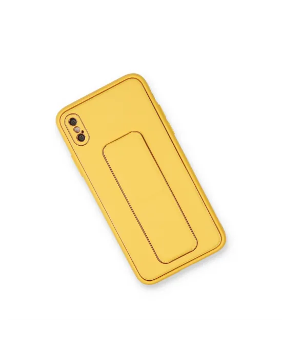 Apple İphone Xs Max Kılıf Coco Deri Standlı Kapak - Sarı