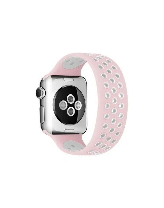 Apple Watch 38mm Ayarlı Delikli Silikon Kordon (saat Değildir) - Pembe-beyaz