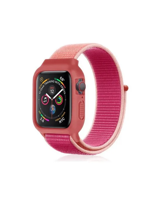 Apple Watch 38mm Hasırlı Cırtcırtlı Kasalı Kordon (saat Değildir) - Pudra