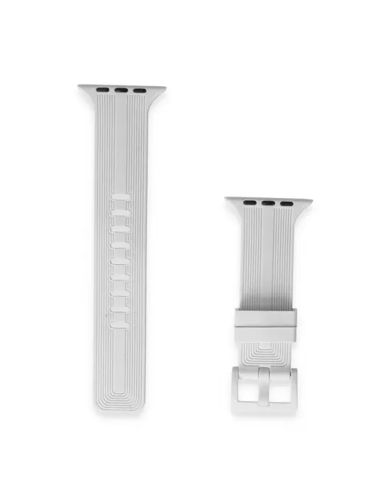 Apple Watch 38mm Kr408 Çizgili Silikon Kordon (saat Değildir) - Beyaz